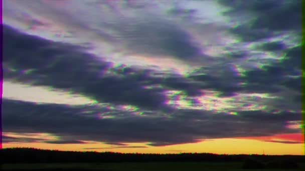 Glitch Effect Cloud Melts Sunset Time Lapse Video Ultrahd — Stock Video