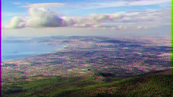 グリッチ効果。ベスビオ火山とナポリの景色。ナポリ、イタリア。タイムラプス — ストック動画