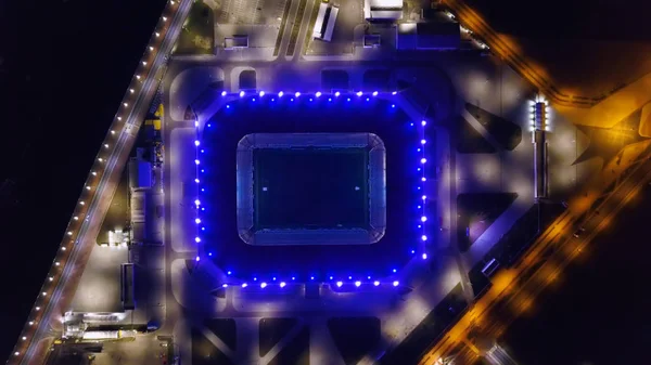 俄罗斯, 加里宁格勒-2018年9月20日: 空中夜景体育场加里宁格勒-足球场加里宁格勒, 建于2018年的比赛2018年国际足联世界杯, 从无人机, 头球射击 — 图库照片