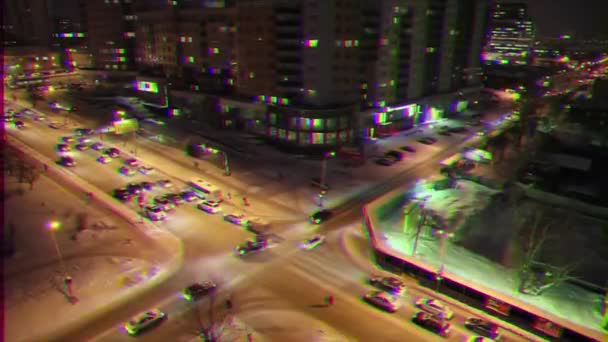 Glitch Effect Night Crossroads Yekaterinburg Kuibyshev Sheinkman Video — Stock Video