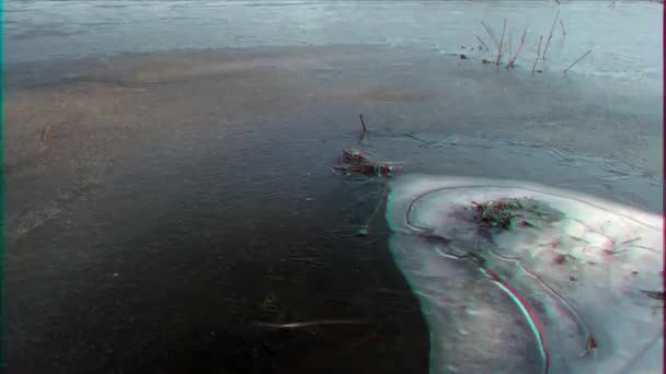 Efekt Glitch Rano Przychodzi Lód Zaczyna Się Topić Upływ Czasu — Wideo stockowe