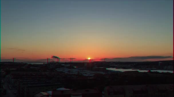 Efeito Falha Pôr Sol Sobre Porto Gotemburgo Suécia Time Lapse — Vídeo de Stock