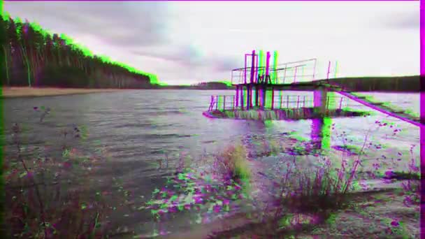 Glitch Effect Water Flows Dam Video — Stock Video