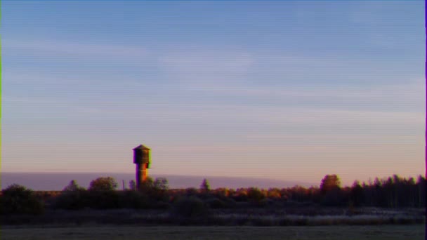 Glitch Effect Dawn Autumn Landscape Time Lapse Video Ultrahd — Stock Video