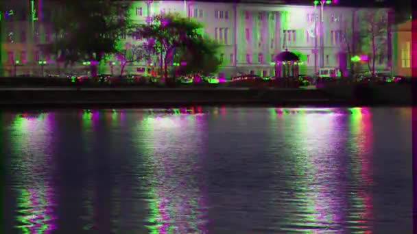 Glitch Hatása Jekatyerinburg Éjszakai Megtekintése — Stock videók