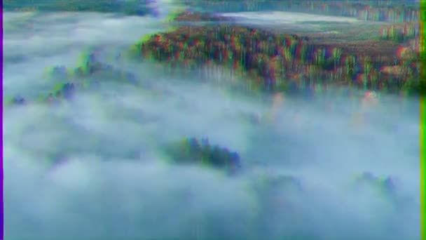 Efek Glitch Hutan Musim Gugur Dalam Kabut Time Lapse Video — Stok Video