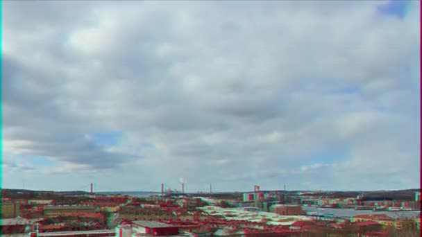 Glitch Effect Clouds City Gothenburg Sweden Time Lapse Video — Stock Video