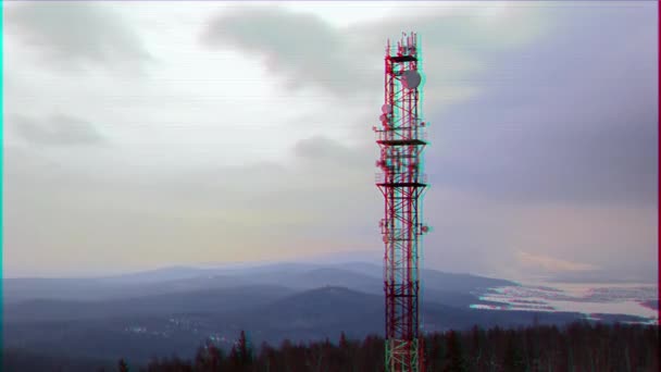 Efekt Glitch Czerwona Wieża Wzgórzu Upływ Czasu Wideo — Wideo stockowe