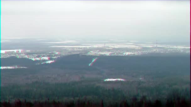 Glitch Effekt Moln Över Vinter Skogen Tidsinställd Video Ultrahd — Stockvideo