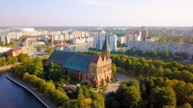 Kaliningrad Katedrali Kant ada üzerinde. Rusya, Kaliningrad, dron üzerinden 