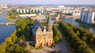 Kaliningrad Katedrali Kant ada üzerinde. Rusya, Kaliningrad, dron üzerinden 