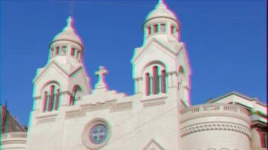 Aksaklık etkisi. Piazza Cavour, Norwich Protestan Kilisesi. Roma, İtalya - 18 Şubat 2015: kilise Peter Waldo ve yüzyıllar sonra tarafından 12. yüzyılda kurulmuştur. Video. UltraHD (4k)