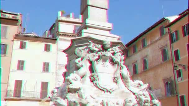 Efecto Fallo Técnico Obelisco Fontana Del Panteón Roma Italia Vídeo — Vídeo de stock