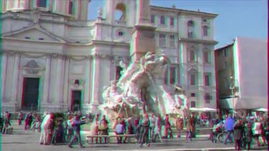 Aksaklık etkisi. Neptün Çeşmesi. Piazza Navona, Roma, İtalya - 18 Şubat 2015: Kare XVII yüzyıl Barok tarzında inşa edilmiştir. Video. UltraHD (4k)