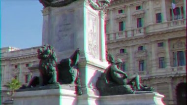 Aksaklık etkisi. Camillo Benso di Cavour anıt ve Adalet Sarayı. Roma, İtalya. Video. UltraHD (4k)