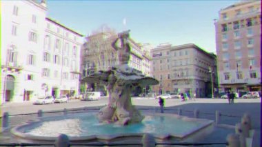 Aksaklık etkisi. Triton Çeşmesi, Piazza Barberini. Roma, İtalya - 18 Şubat 2015: Barok tarafından bir on yedinci yüzyıl çeşme 's. Video. UltraHD (4k)