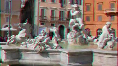 Aksaklık etkisi. Neptün Çeşmesi. Piazza Navona, Roma, İtalya - 18 Şubat 2015: Kare XVII yüzyıl Barok tarzında inşa edilmiştir. Video. UltraHD (4k)
