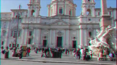 Aksaklık etkisi. Sant'Agnese Agone içinde. Piazza Navona, Roma, İtalya - 18 Şubat 2015: Meydanı XVII yüzyıl Barok tarzında inşa edilmiştir. Video. UltraHD (4k)