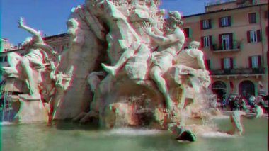 Aksaklık etkisi. Neptün Çeşmesi. Piazza Navona, Roma, İtalya - 18 Şubat 2015: Kare XVII yüzyıl Barok tarzında inşa edilmiştir. Video. UltraHD (4k)