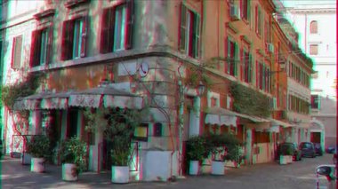 Aksaklık etkisi. Via Di Ponte Sisto müesseseden. Rome, İtalya - 18 Şubat 2015: Tarihi kent merkezi, ünlü Ponte Sisto Köprüsü yakınlarında. Video. UltraHD (4k)