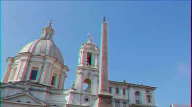 Aksaklık etkisi. Neptün Çeşmesi. Piazza Navona, Roma, İtalya - 18 Şubat 2015: Kare XVII yüzyıl Barok tarzında inşa edilmiştir. Video. UltraHD (4k)