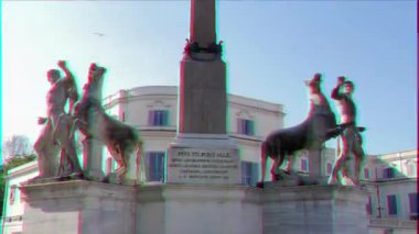 Aksaklık etkisi. Dioscuri heykel topluluğu. Plaza del Quirinale. Roma, İtalya. Video. UltraHD (4k)