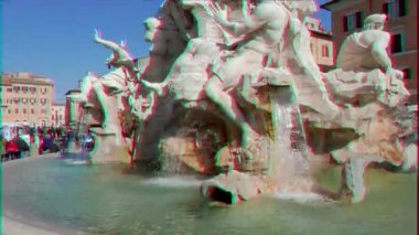 Aksaklık etkisi. Neptün Çeşmesi. Piazza Navona, Roma, İtalya - 18 Şubat 2015: Kare XVII yüzyıl Barok tarzında inşa edilmiştir. Video. UltraHD (4k)