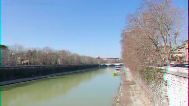 Glitch Effect Tiber Van Ponte Sisto Rome Italië Video Ultrahd — Stockvideo