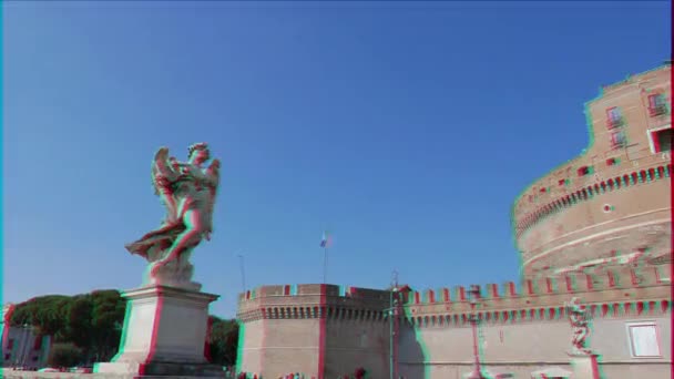 Glitch Effect Sculpture Castle San Angelo Rome Italy Video Ultrahd — Stock Video