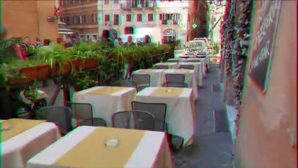 闪烁的效果 咖啡馆里的桌子意大利罗马 2015年2月18日 Aquiro 大道上的咖啡馆 — 图库视频影像