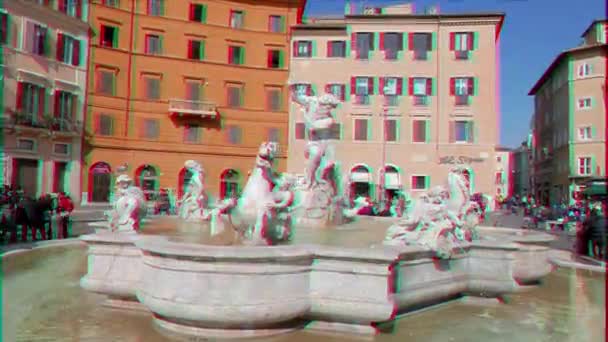 Glitch Hatása Neptune Fountain Piazza Navona Róma Olaszország Február 2015 — Stock videók