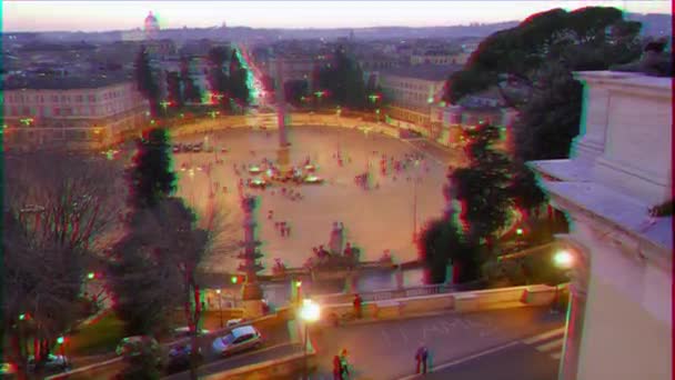 Glitch Effect Piazza Del Popolo Bij Zonsondergang Twilight Rome Italië — Stockvideo