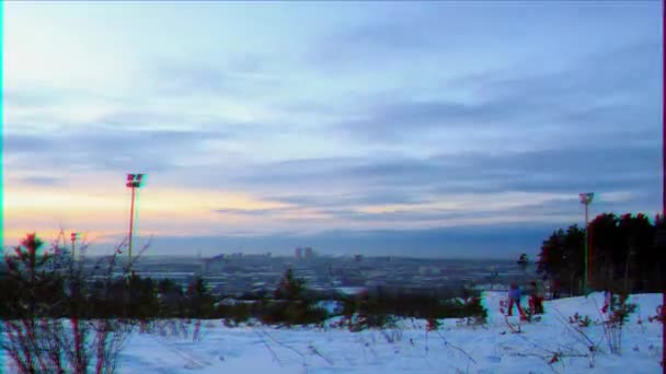 Glitch Effect Sunset City Ekaterinburg Time Lapse Camera Moves Video — Stock Video