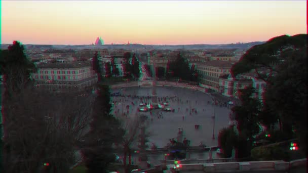 Efecto Fallo Técnico Piazza Del Popolo Atardecer Time Lapse Roma — Vídeos de Stock