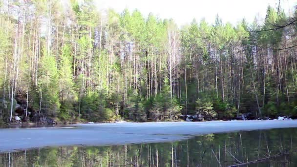 Glitch Effekt Lake Front Med Ett Vattenfall Panorama Video — Stockvideo
