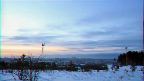 Efecto Fallo Técnico Puesta Sol Fondo Ciudad Ekaterinburg Timelapse Cámara — Vídeo de stock