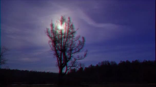 Effetto Glitch Larice Arriva Luna Time Lapse Video Ultrahd — Video Stock