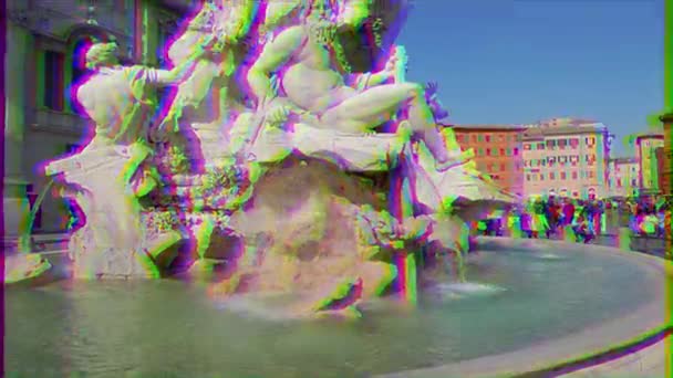 Glitch Effekt Neptunbrunnen Piazza Navona Rom Italien Februar 2015 Platz — Stockvideo