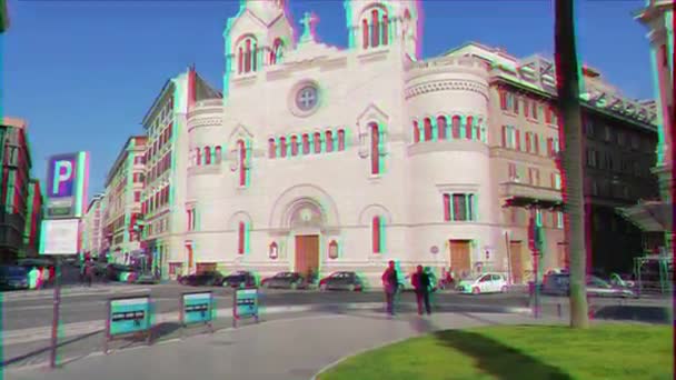 Glitch Effect Rome Italië Februari 2015 Valdese Evangelische Kerk Piazza — Stockvideo