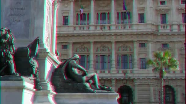 Glitch Effect Camillo Benso Cavour Monument Paleis Van Justitie Rome — Stockvideo
