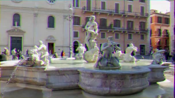 Effetto Glitch Fontana Nettuno Piazza Navona Roma Febbraio 2015 Piazza — Video Stock