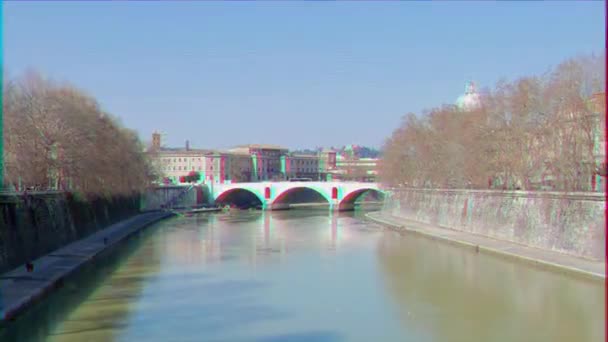 Efekt Zacięcie Ponte Principe Amedeo Tiber Rzym Włochy Wideo Ultrahd — Wideo stockowe