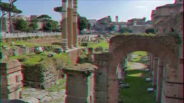 Aksaklık etkisi. Roma Forumu kalıntıları. Roma, Italya. Video. UltraHD (4k)