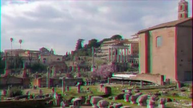 Aksaklık etkisi. Roma Forumu kalıntıları. Zoom. Roma, Italya. Video. UltraHD (4k)
