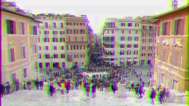 Aksaklık etkisi. Piazza di Spagna, Roma, Italia-22 Şubat 2015: Roma 'da büyük Barok merdiven. 138 basamaklardan oluşur. Video. UltraHD (4k)