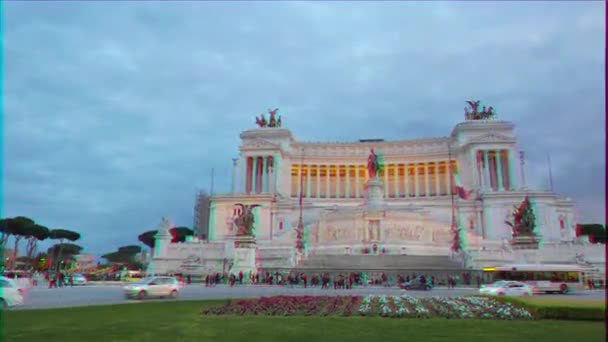 Glitch Effect Vittorio Emanuele Vittoriano Evening Rome Italy February 2015 — Stock Video