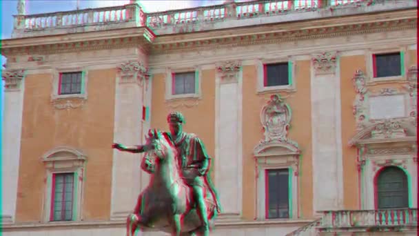 グリッチ効果 マルクス アウレリウスとコムーネ ローマの彫像 ローマ イタリア ビデオ Ultrahd — ストック動画