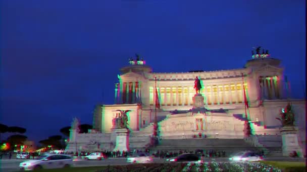 Glitch Effect Vittorio Emanuele Piazza Venezia Evening Rome Italy Video — Stock Video