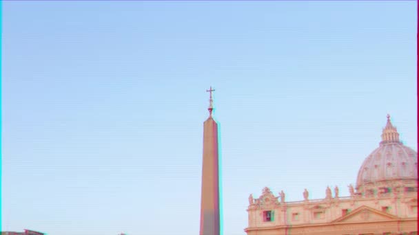 Glitch Effect Obelisk Het Sint Pietersplein Sunrise Rome Italië Video — Stockvideo