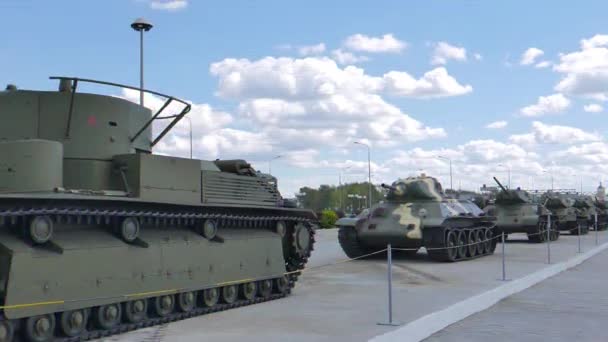 Glitch Effect Older Tanks Part Museum Military Equipment Pyshma Ekaterinburg — Stock Video